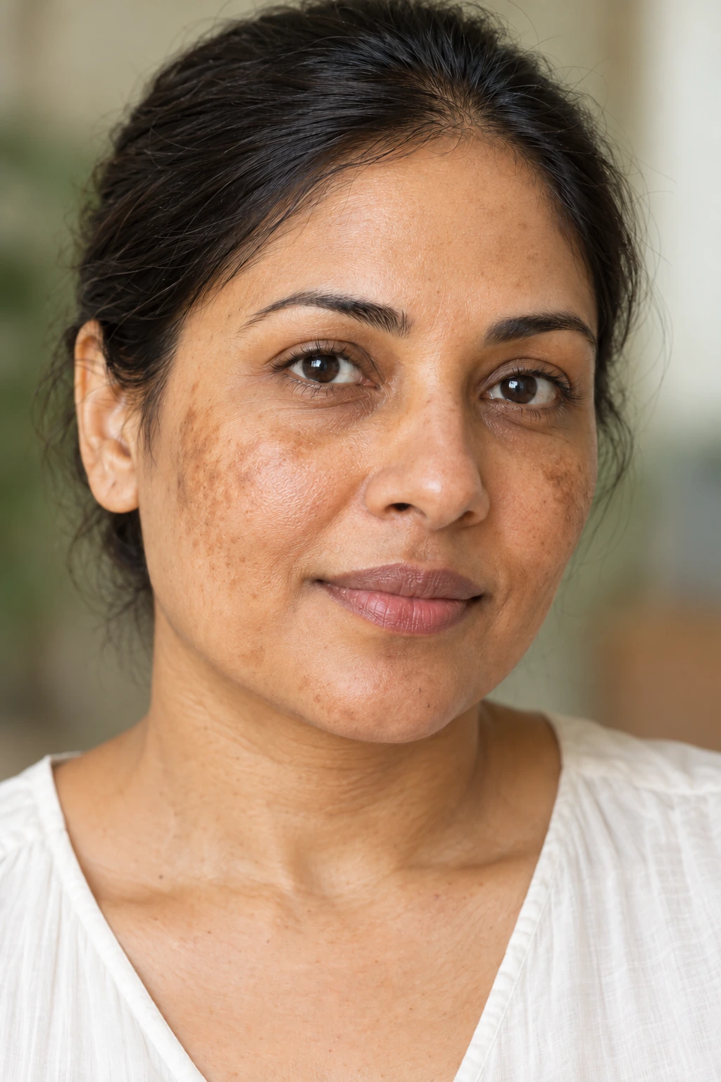 Close-up of uneven skin tone and pigmentation